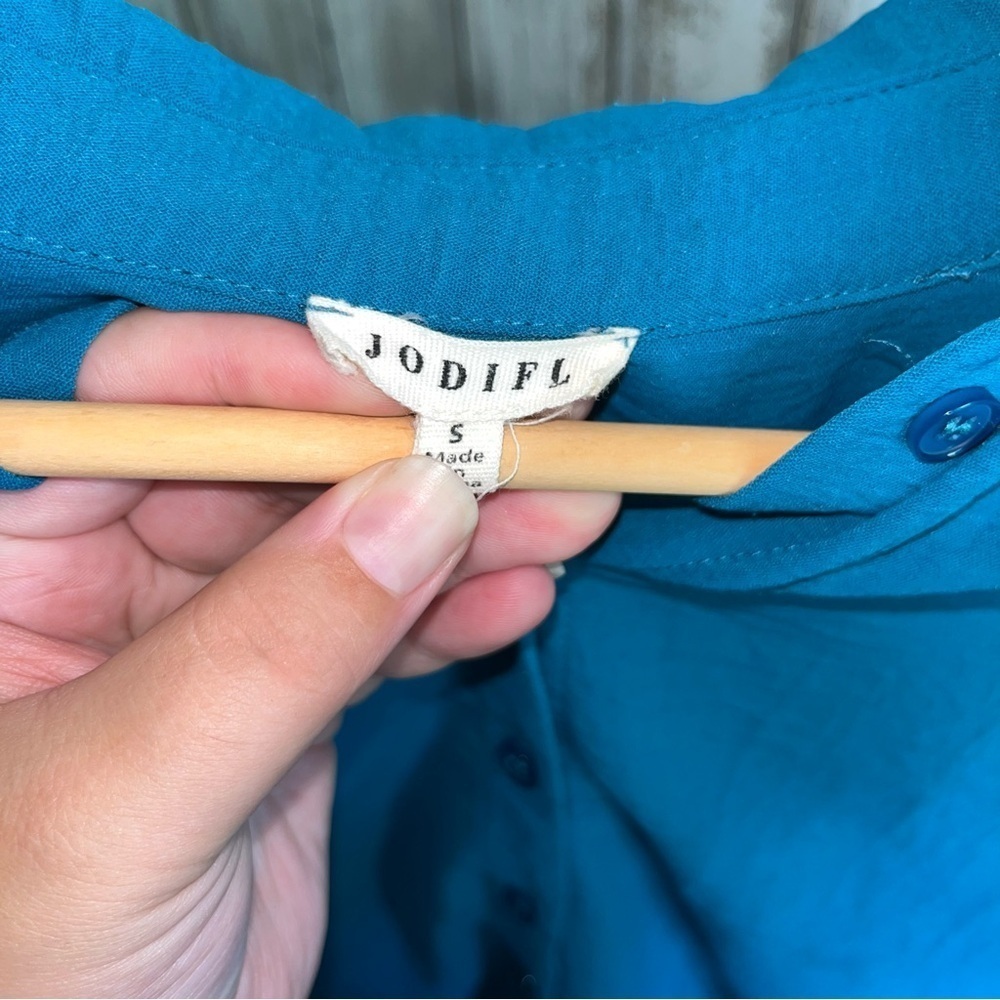 Jodifl Oversized Teal Blue Button Down - Picture 4 of 4